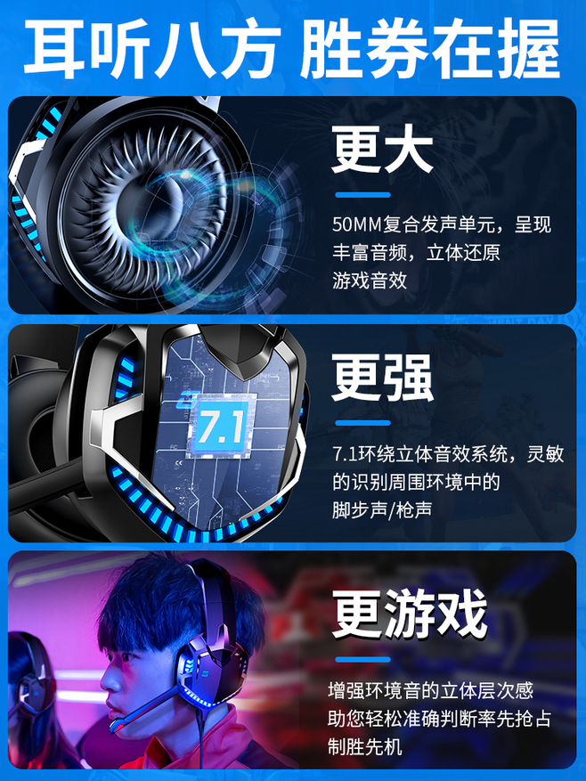 诺西N20电脑耳机头戴式电竞游戏专用耳麦7.1声道吃鸡绝地求生听声辨位台式笔记本手机通用有线带麦克风话筒-tmall.com天猫